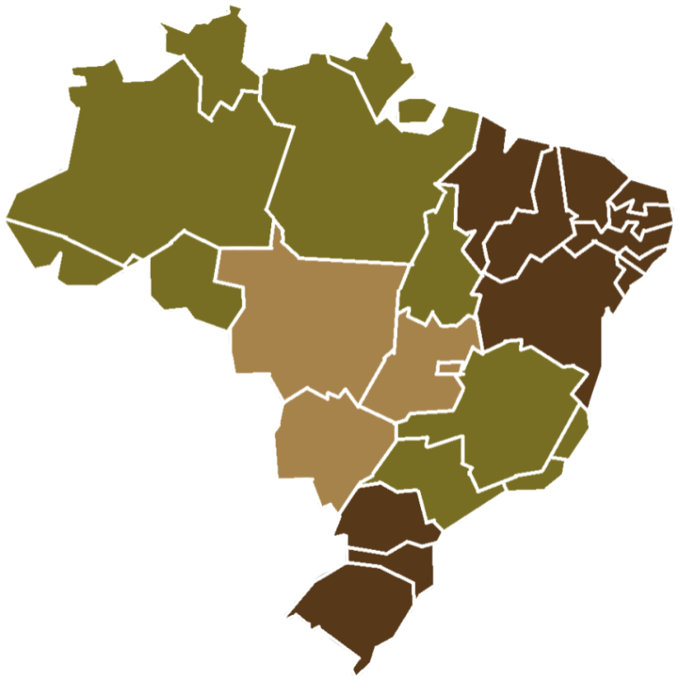 Mapa de regiões atendidas pela Estação do Grão no Nordeste e Brasil